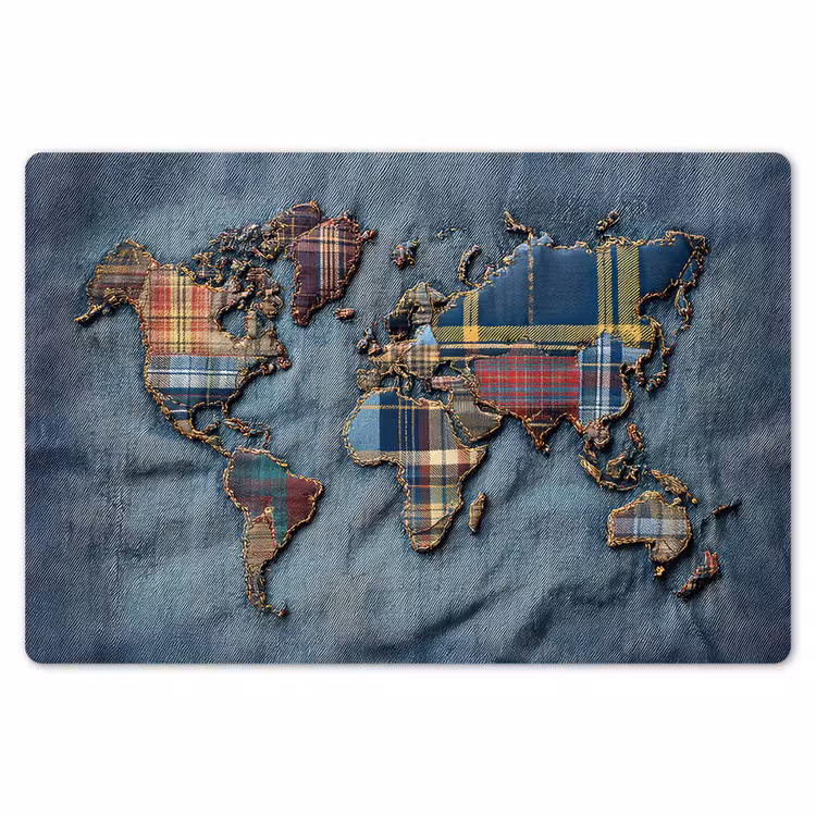 Wereldkaart - Denim - Textiel Placemat vinyl groot -zzsfeer1_Kitchenyeah-website