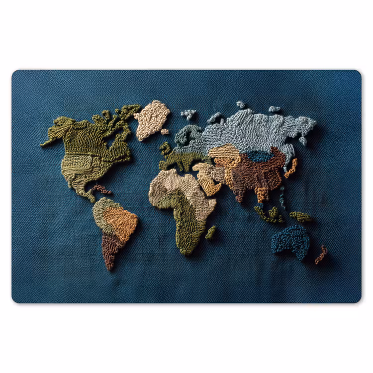 Wereldkaart - Geborduurd - Verschillende tinten Placemat vinyl groot -zzsfeer1_Kitchenyeah-website