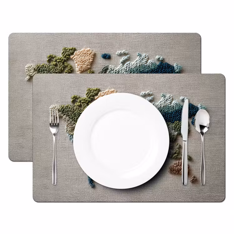 Wereldkaart - Geborduurd - Aardetinten Placemat vinyl groot -zzsfeer2_Kitchenyeah-website