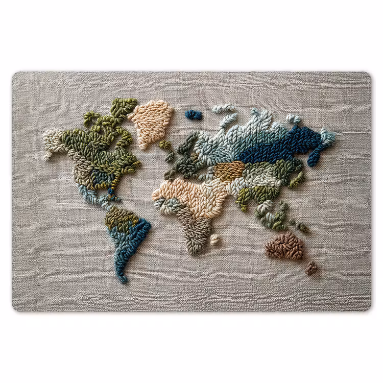Wereldkaart - Geborduurd - Aardetinten Placemat vinyl groot -zzsfeer1_Kitchenyeah-website