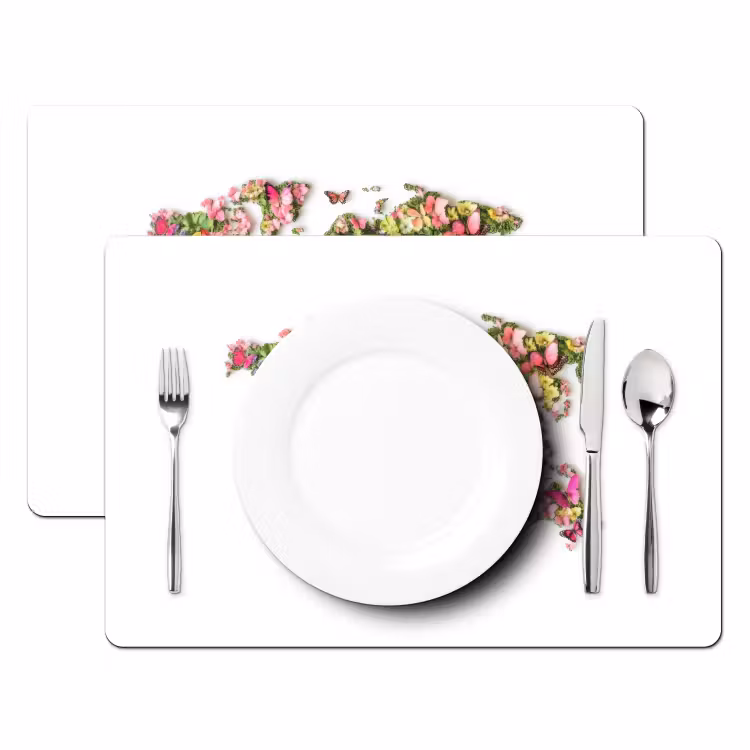 Wereldkaart - Bloemen - Felgekleurd Placemat vinyl groot -zzsfeer2_Kitchenyeah-website