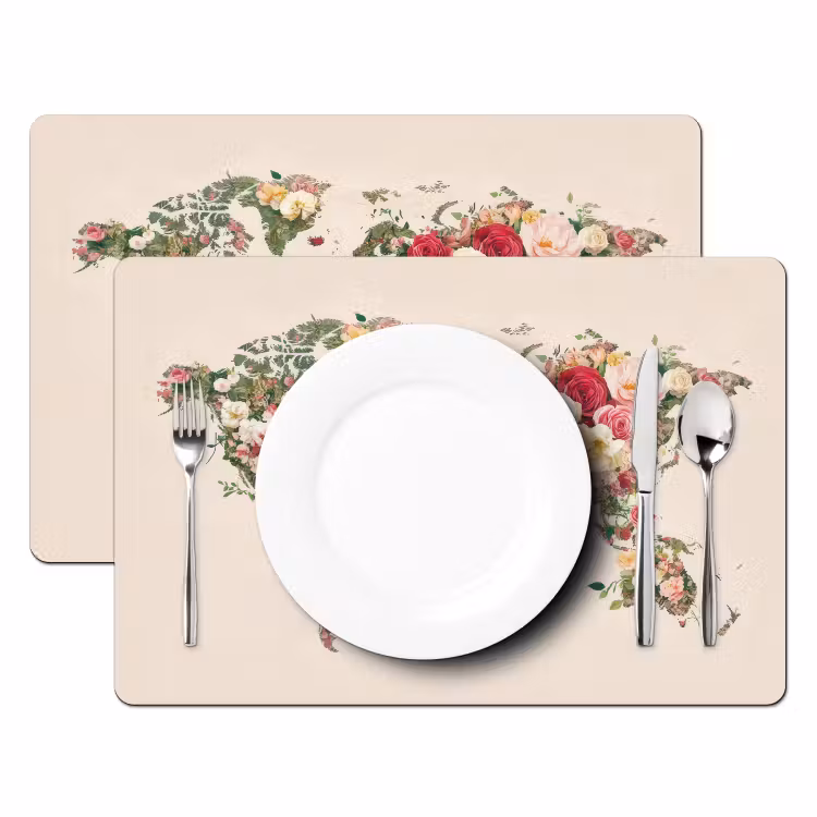 Wereldkaart - Bloemen - Roze Placemat vinyl groot -zzsfeer2_Kitchenyeah-website