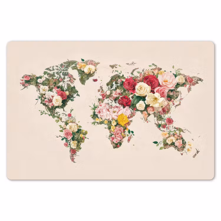 Wereldkaart - Bloemen - Roze Placemat vinyl groot -zzsfeer1_Kitchenyeah-website
