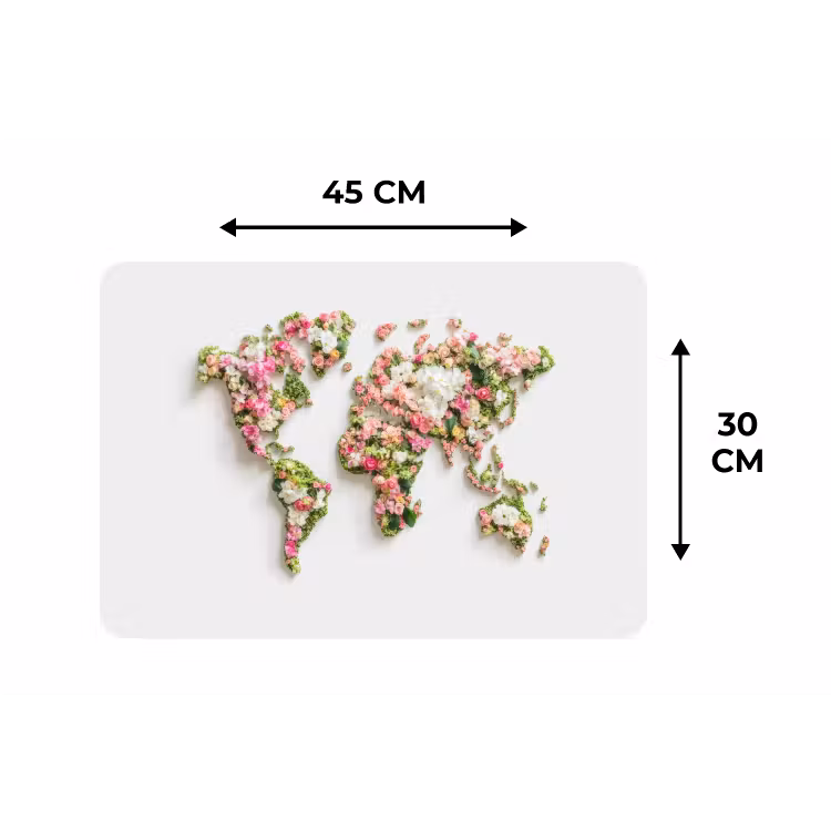 Wereldkaart - Bloemen - Subtiel Placemat vinyl groot -specs
