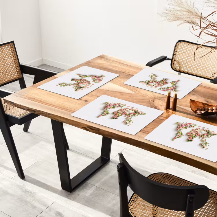Wereldkaart - Bloemen - Subtiel Placemat vinyl groot -zzsfeer4_Kitchenyeah-website