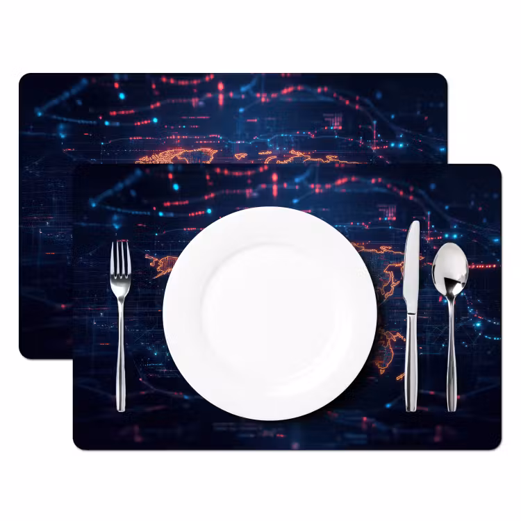 Wereldkaart - Futuristisch - Oranje Placemat vinyl groot -zzsfeer2_Kitchenyeah-website
