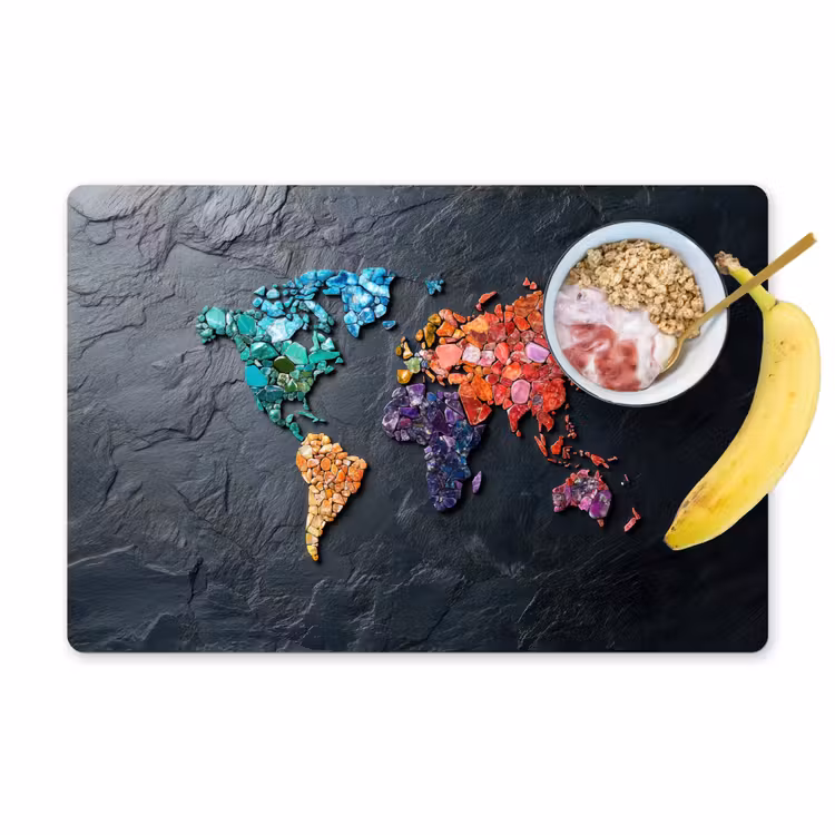 Wereldkaart - Edelstenen - Regenboog - Ruw Placemat vinyl groot -zzzproduct_Kitchenyeah-website