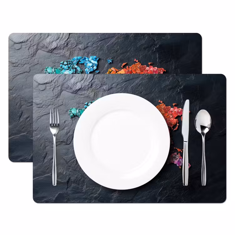 Wereldkaart - Edelstenen - Regenboog - Ruw Placemat vinyl groot -zzsfeer2_Kitchenyeah-website
