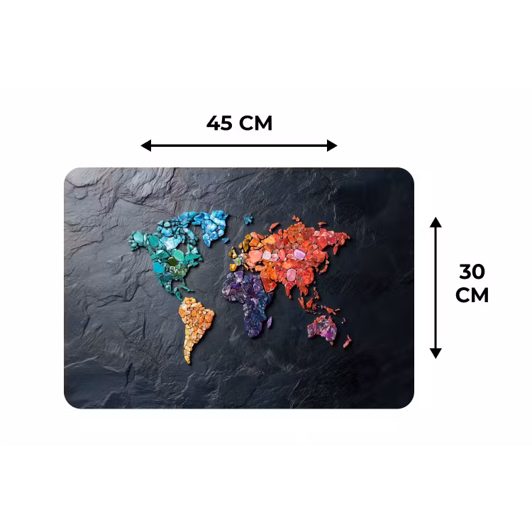 Wereldkaart - Edelstenen - Regenboog - Ruw Placemat vinyl groot -specs