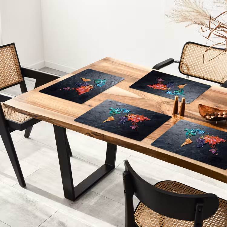 Wereldkaart - Edelstenen - Regenboog - Ruw Placemat vinyl groot -zzsfeer4_Kitchenyeah-website