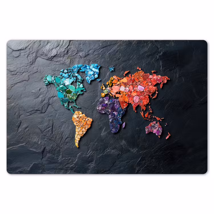 Wereldkaart - Edelstenen - Regenboog - Ruw Placemat vinyl groot -zzsfeer1_Kitchenyeah-website