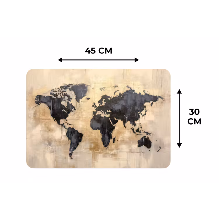 Wereldkaart - Goud - Zwart - Abstract Placemat vinyl groot -specs