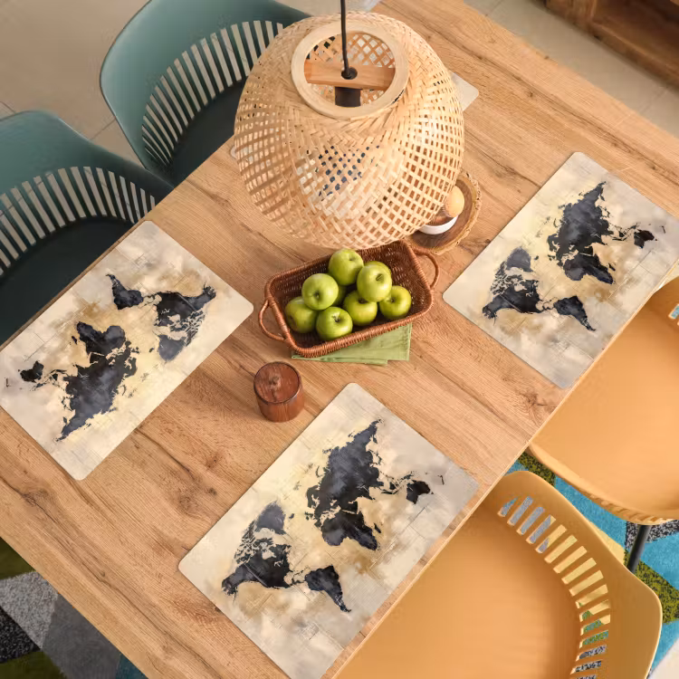 Wereldkaart - Goud - Zwart - Abstract Placemat vinyl groot -zzsfeer5_Kitchenyeah-website