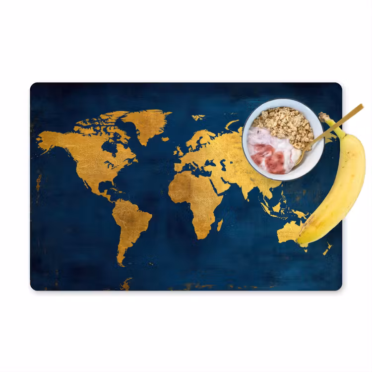 Wereldkaart - Goud - Donkerblauw Placemat vinyl groot -zzzproduct_Kitchenyeah-website