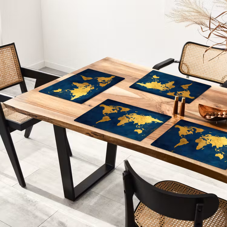 Wereldkaart - Goud - Donkerblauw Placemat vinyl groot -zzsfeer4_Kitchenyeah-website