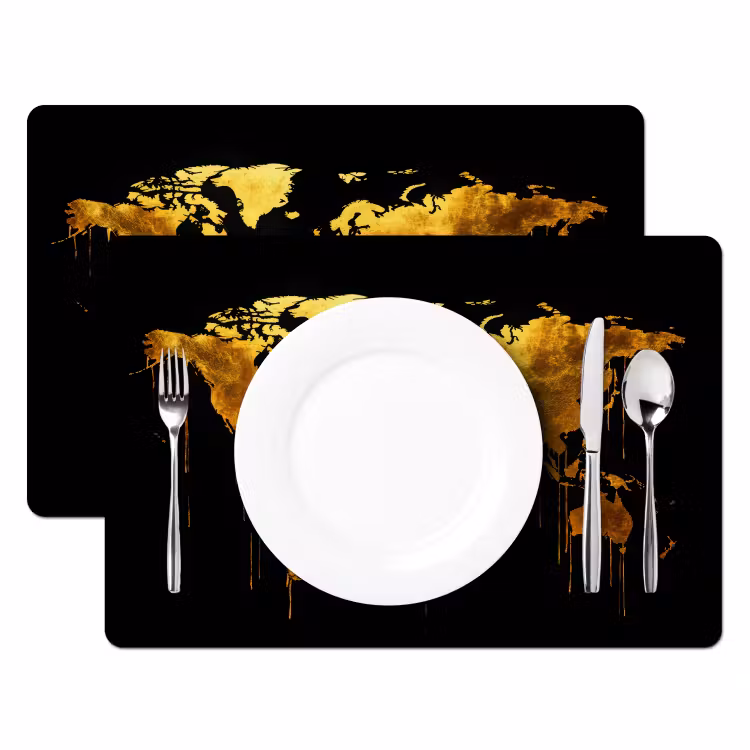 Wereldkaart - Goud - Druipen - Zwart Placemat vinyl groot -zzsfeer2_Kitchenyeah-website