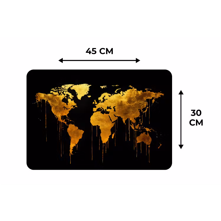 Wereldkaart - Goud - Druipen - Zwart Placemat vinyl groot -specs