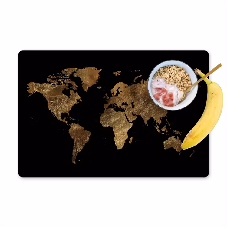 Wereldkaart - Goud - Luxe - Aarde - Zwart Placemat vinyl groot -zzzproduct_Kitchenyeah-website
