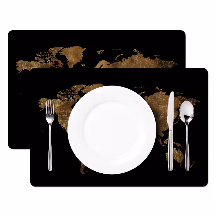 Wereldkaart - Goud - Luxe - Aarde - Zwart Placemat vinyl groot -zzsfeer2_Kitchenyeah-website