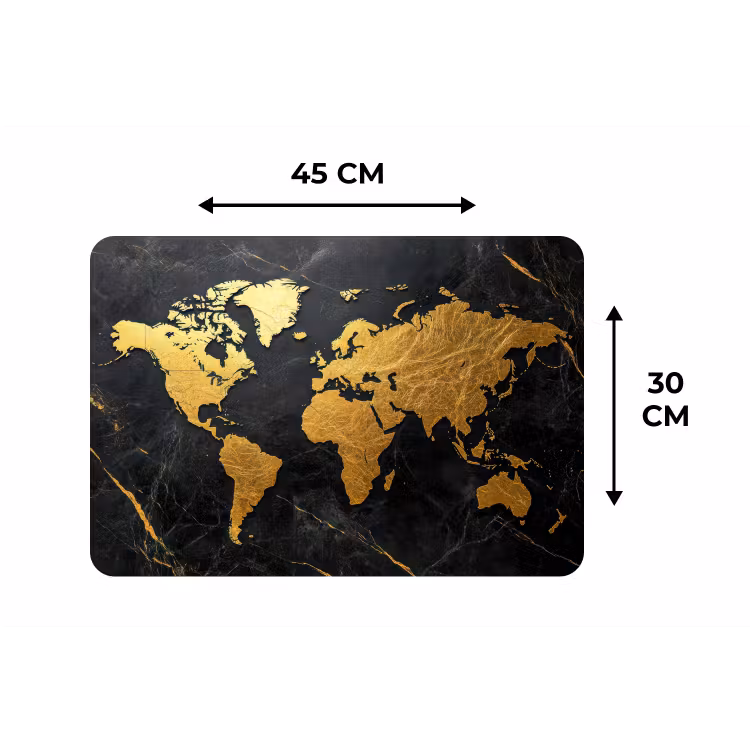 Wereldkaart - Goud - Marmer Placemat vinyl groot -specs