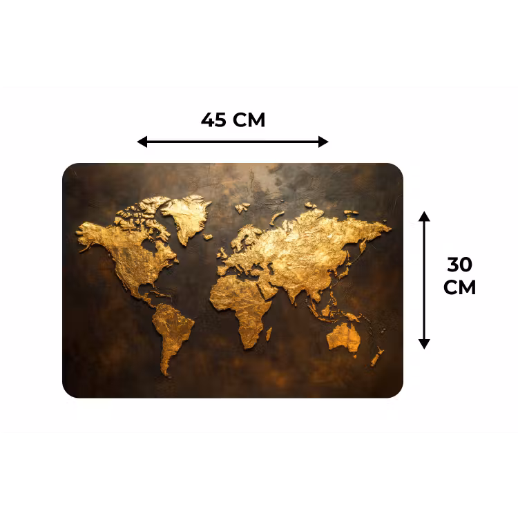 Wereldkaart - Goud - Roest Placemat vinyl groot -specs