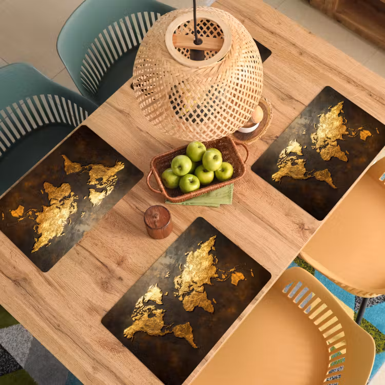 Wereldkaart - Goud - Roest Placemat vinyl groot -zzsfeer5_Kitchenyeah-website