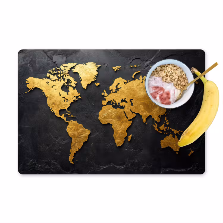 Wereldkaart - Goud - Steen Placemat vinyl groot -zzzproduct_Kitchenyeah-website