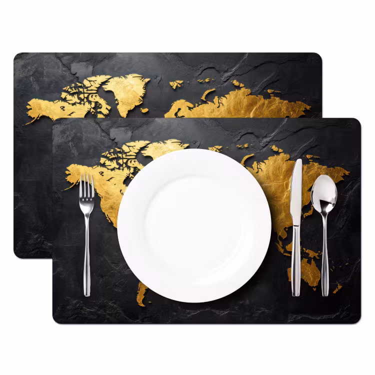 Wereldkaart - Goud - Steen Placemat vinyl groot -zzsfeer2_Kitchenyeah-website