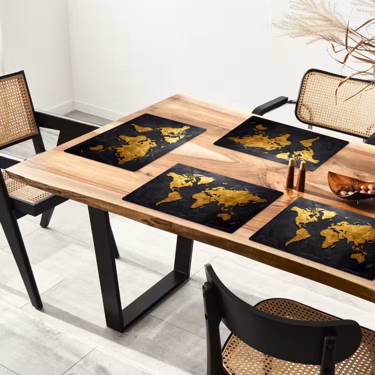 Wereldkaart - Goud - Steen Placemat vinyl groot -zzsfeer4_Kitchenyeah-website