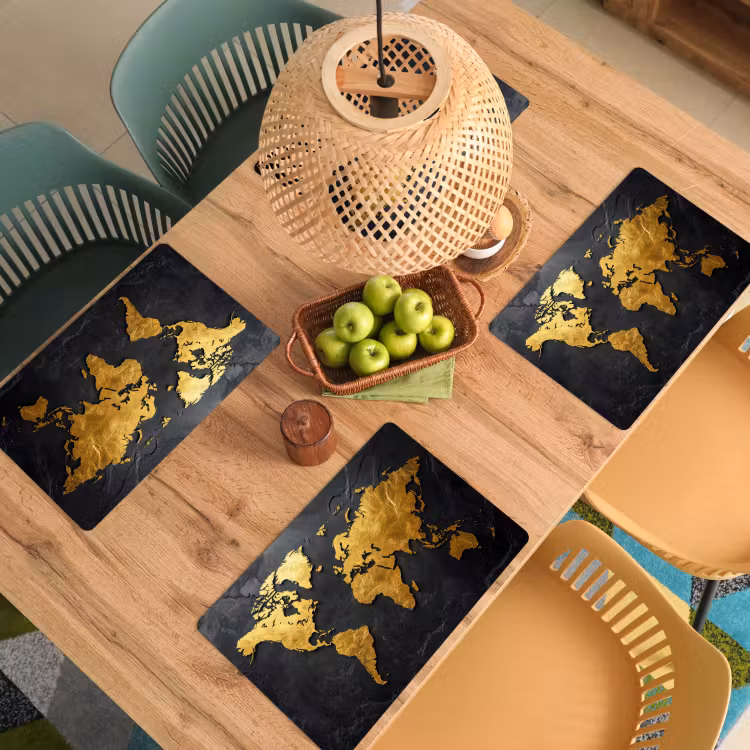 Wereldkaart - Goud - Steen Placemat vinyl groot -zzsfeer5_Kitchenyeah-website
