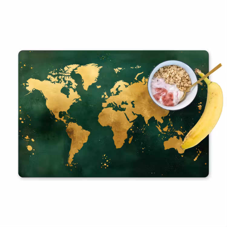 Wereldkaart - Groen - Goud Placemat vinyl groot -zzzproduct_Kitchenyeah-website