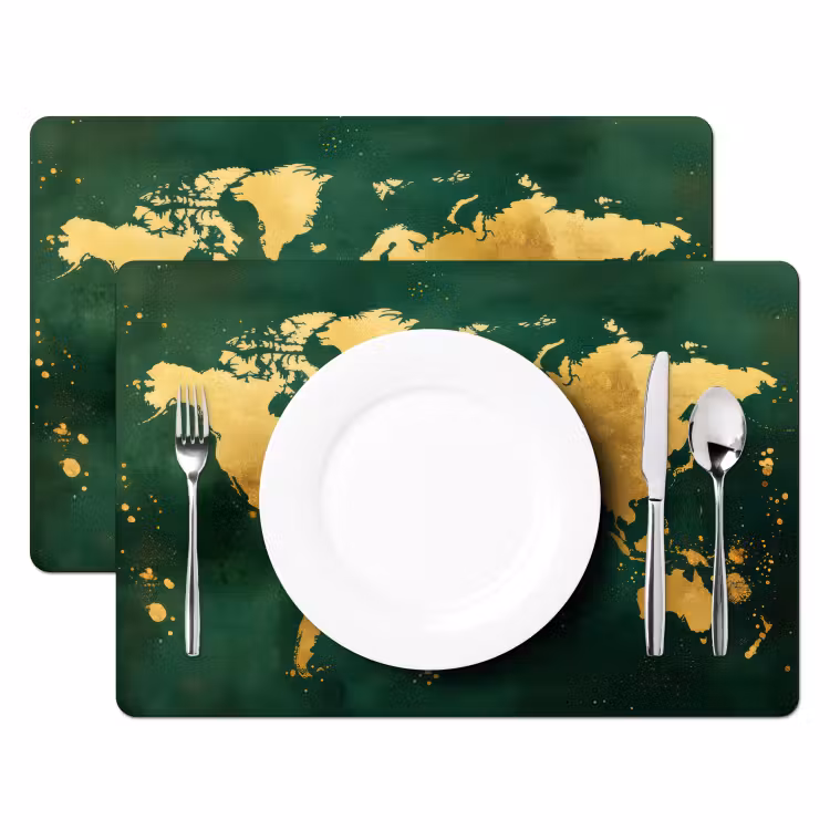 Wereldkaart - Groen - Goud Placemat vinyl groot -zzsfeer2_Kitchenyeah-website