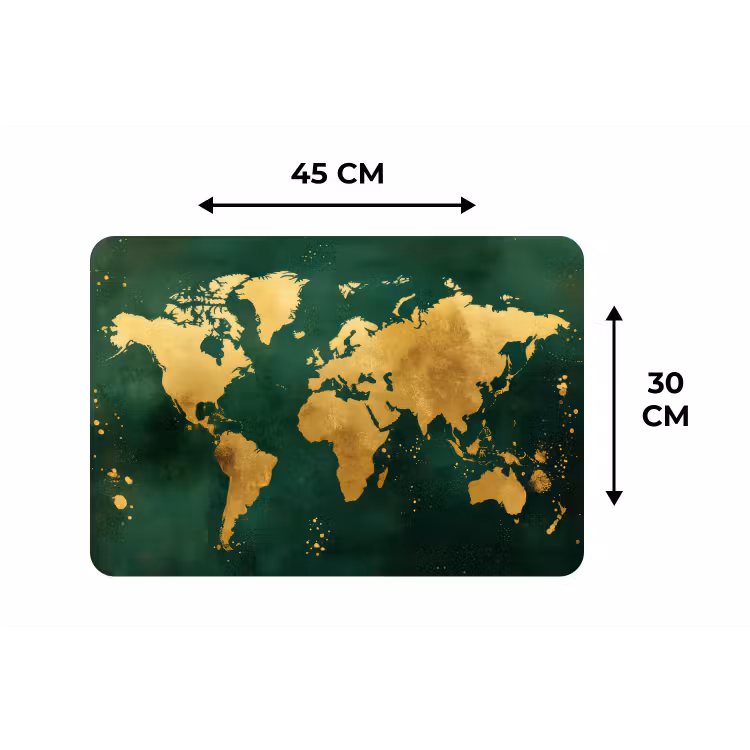 Wereldkaart - Groen - Goud Placemat vinyl groot -specs