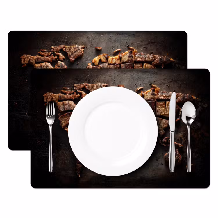 Wereldkaart - Gegrild vlees Placemat vinyl groot -zzsfeer2_Kitchenyeah-website