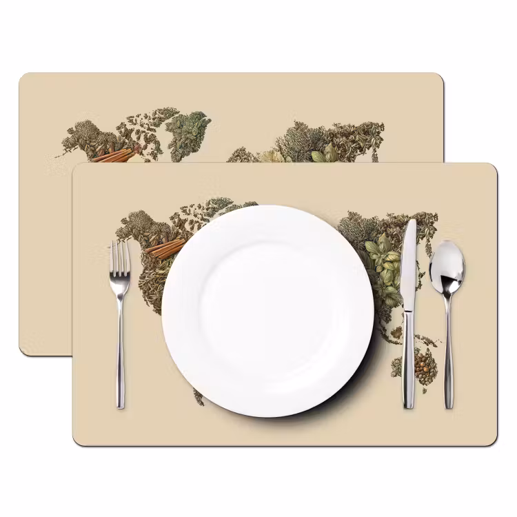 Wereldkaart - Kruiden - Kleurrijk Placemat vinyl groot -zzsfeer2_Kitchenyeah-website