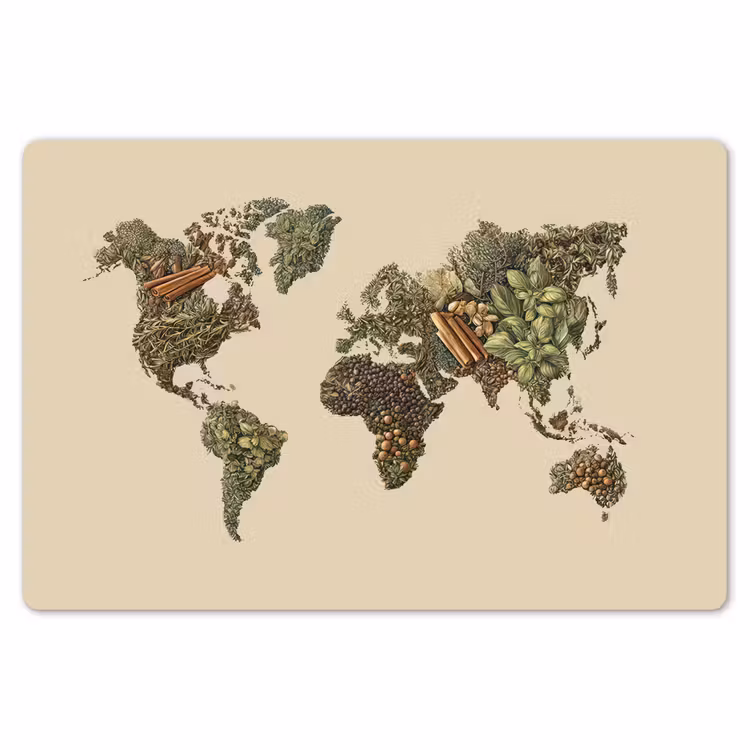 Wereldkaart - Kruiden - Kleurrijk Placemat vinyl groot -zzsfeer1_Kitchenyeah-website