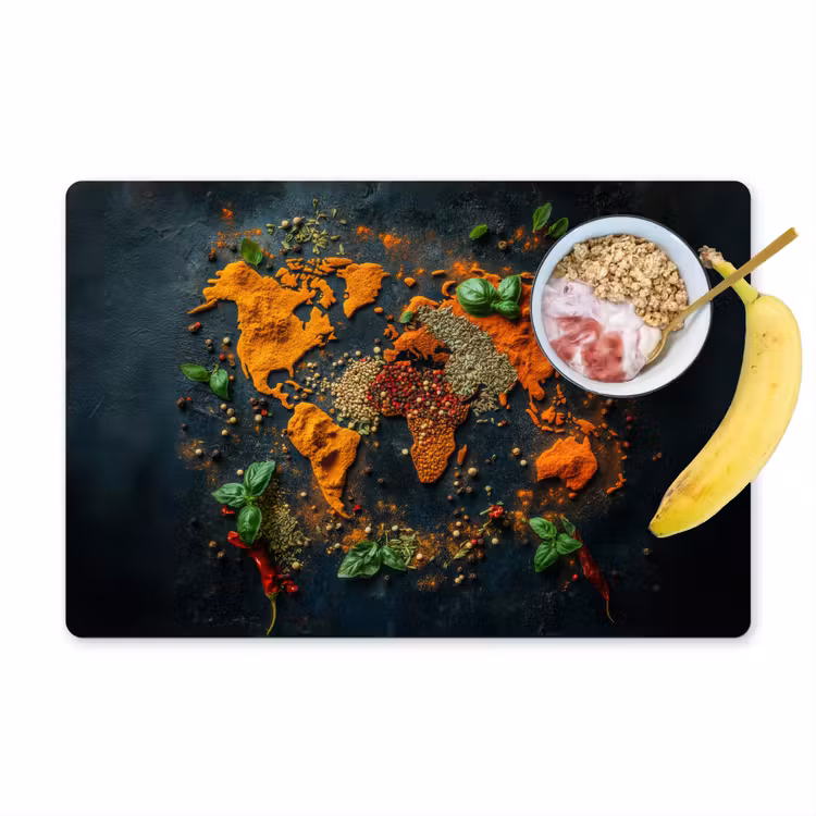 Wereldkaart - Kruiden - Levendige kleuren Placemat vinyl groot -zzzproduct_Kitchenyeah-website