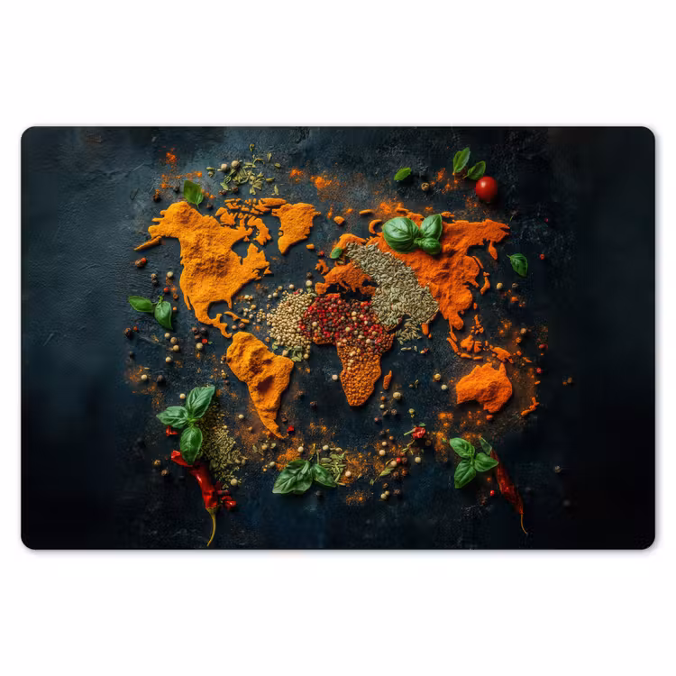 Wereldkaart - Kruiden - Levendige kleuren Placemat vinyl groot -zzsfeer1_Kitchenyeah-website