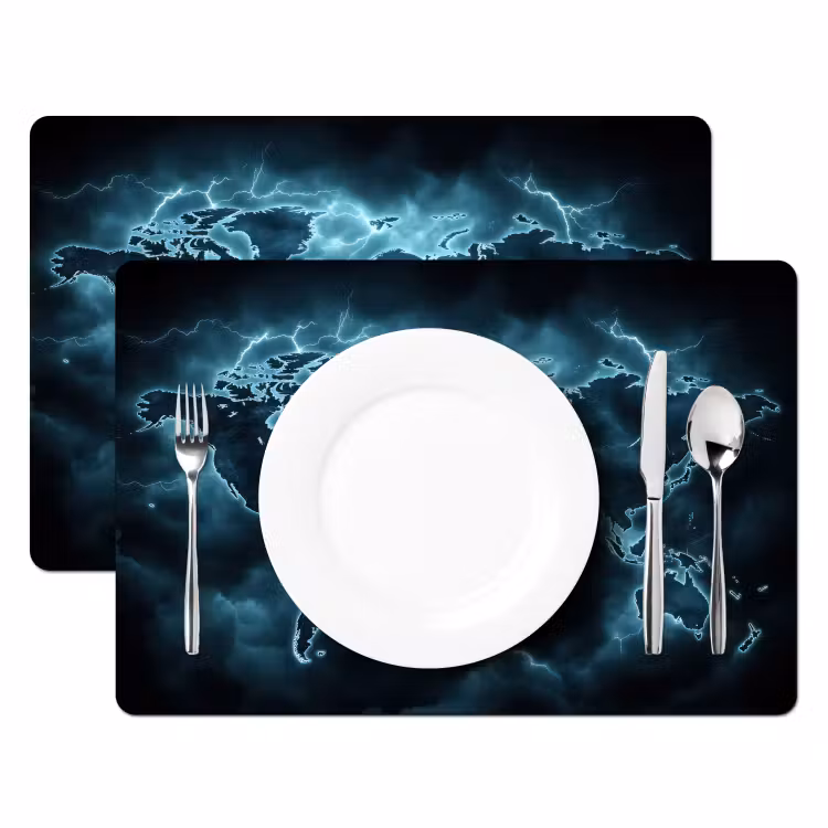 Wereldkaart - Bliksem - Blauw Placemat vinyl groot -zzsfeer2_Kitchenyeah-website