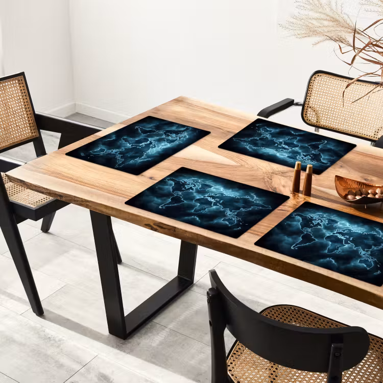 Wereldkaart - Bliksem - Blauw Placemat vinyl groot -zzsfeer4_Kitchenyeah-website