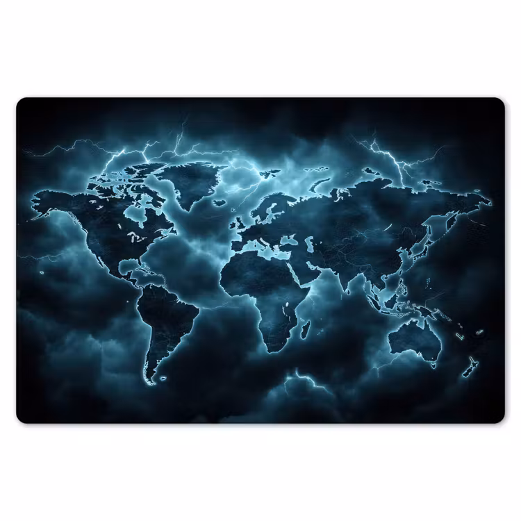 Wereldkaart - Bliksem - Blauw Placemat vinyl groot -zzsfeer1_Kitchenyeah-website