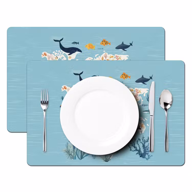 Wereldkaart - Zeeleven - Blauw Placemat vinyl groot -zzsfeer2_Kitchenyeah-website