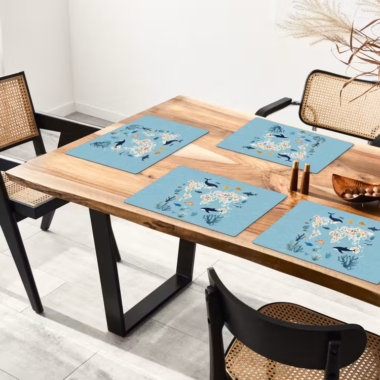 Wereldkaart - Zeeleven - Blauw Placemat vinyl groot -zzsfeer4_Kitchenyeah-website