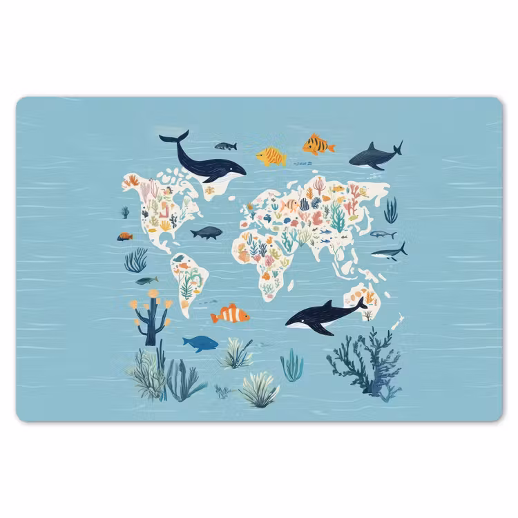 Wereldkaart - Zeeleven - Blauw Placemat vinyl groot -zzsfeer1_Kitchenyeah-website