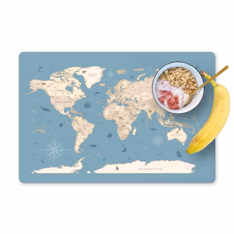 Wereldkaart - Oceaan - Realistisch - Blauw Placemat vinyl groot -zzzproduct_Kitchenyeah-website