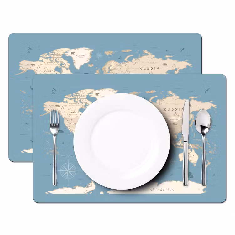 Wereldkaart - Oceaan - Realistisch - Blauw Placemat vinyl groot -zzsfeer2_Kitchenyeah-website
