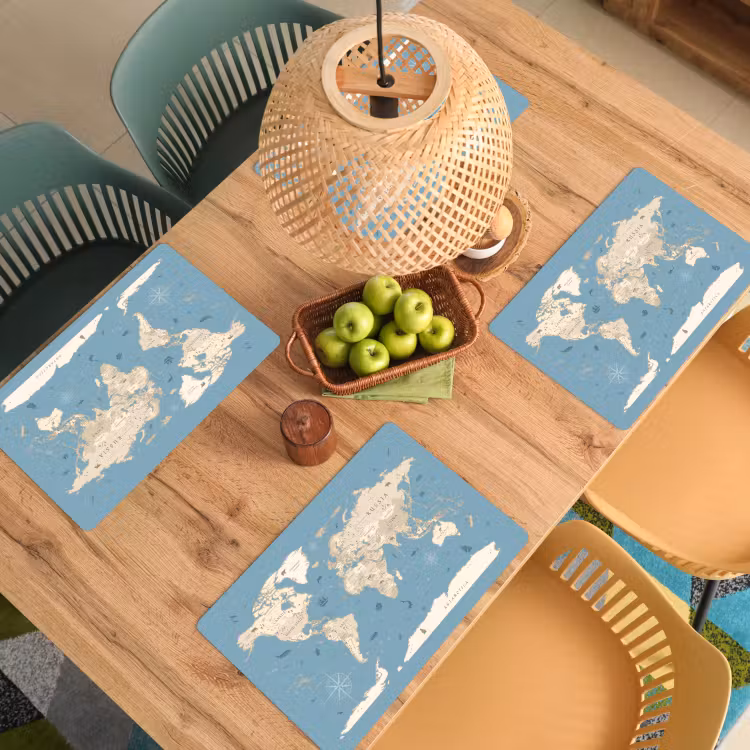 Wereldkaart - Oceaan - Realistisch - Blauw Placemat vinyl groot -zzsfeer5_Kitchenyeah-website