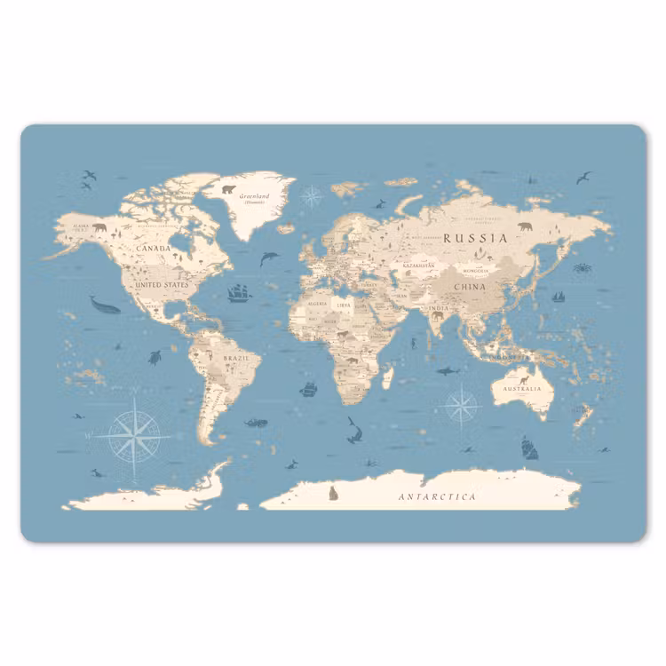 Wereldkaart - Oceaan - Realistisch - Blauw Placemat vinyl groot -zzsfeer1_Kitchenyeah-website
