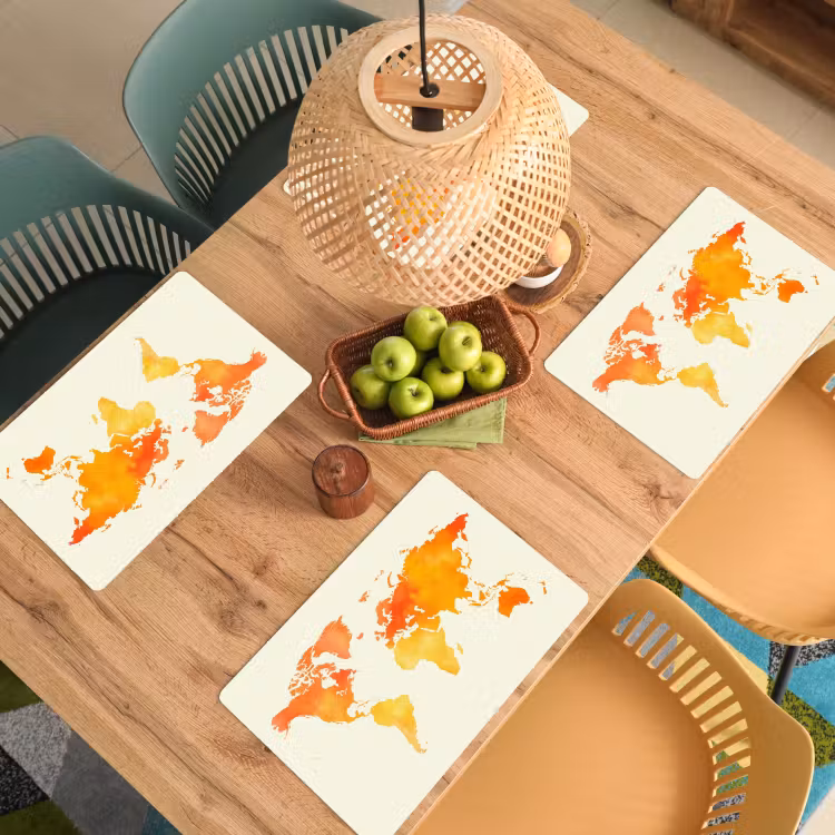 Wereldkaart - Oranje - Kleurrijk Placemat vinyl groot -zzsfeer5_Kitchenyeah-website