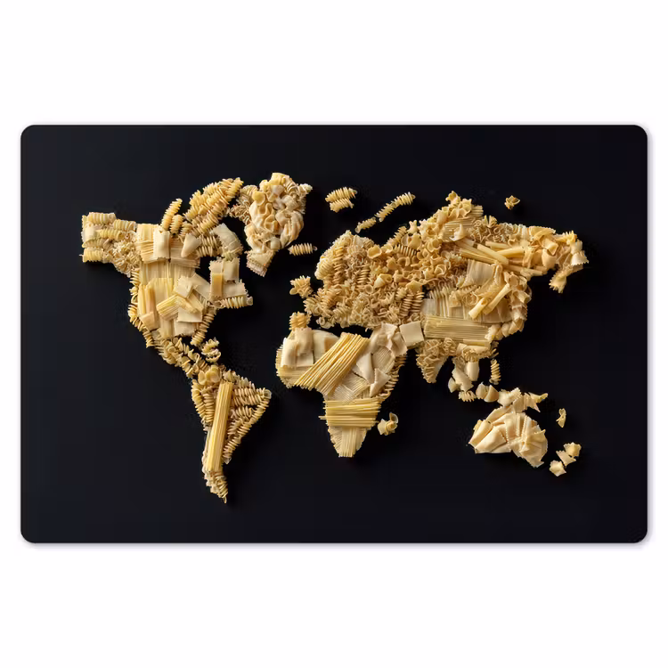 Wereldkaart - Pasta - Zwart Placemat vinyl groot -zzsfeer1_Kitchenyeah-website